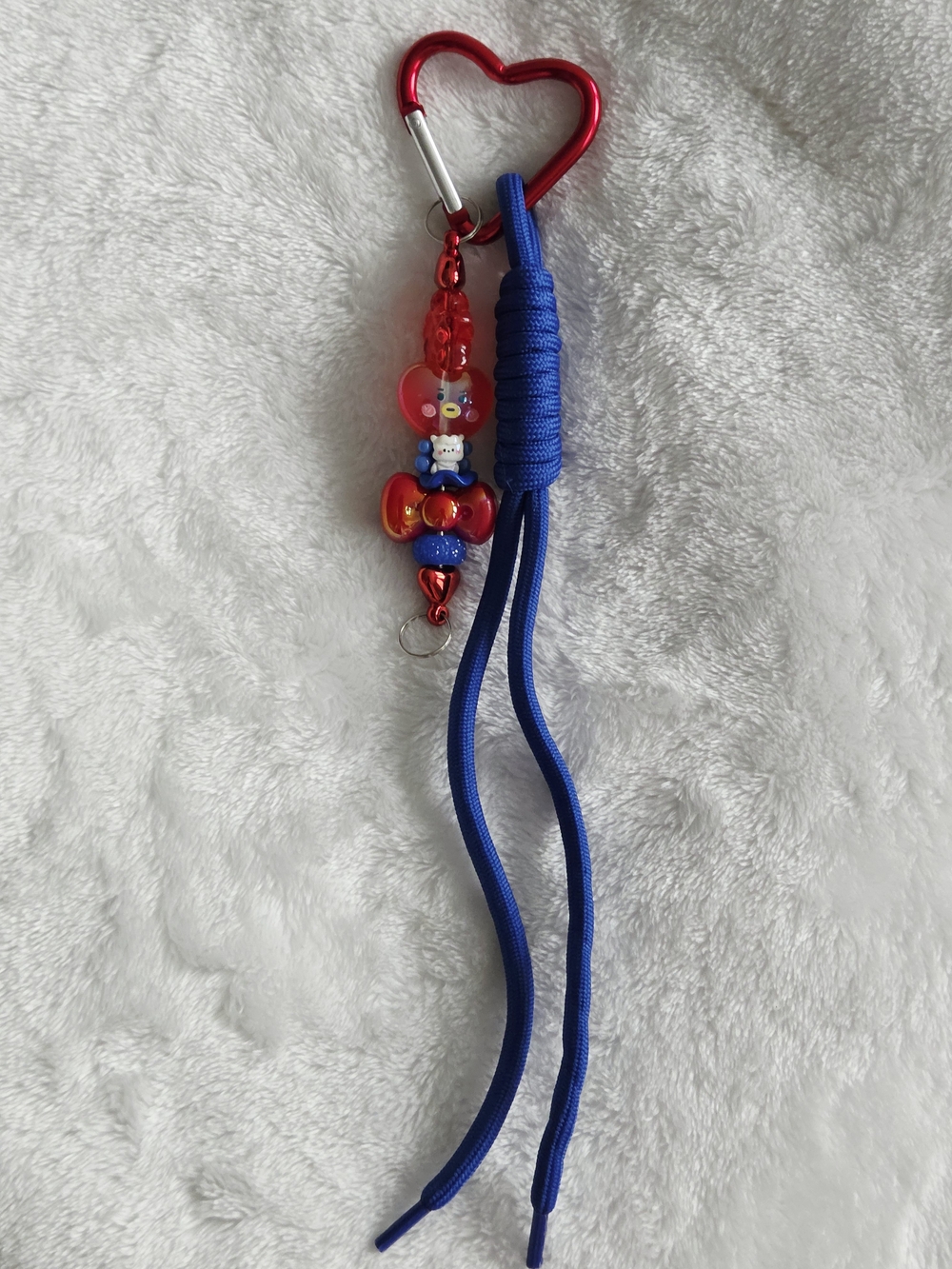 BT21 BTS Blue Paracord Lanyard with Red Heart Tata and Beaded Charms Bag Charm